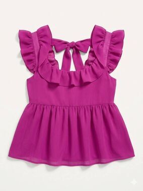 🔺️Banana Republic Fuchsia Ruffled Tie Back Peplum Sleeveless Top Small